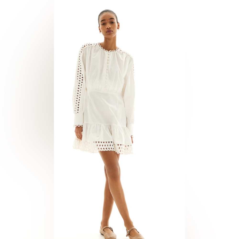 H & M - EMBROIDERED-DETAIL POPLIN DRESS